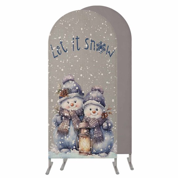 4FT Arch Backdrop Covers, Christmas Snowman Wedding Arch Cover Stretchy, Winter Snowflake Grey Rustic Burlap Chiara Arches Backdrop Stand Covers for Birthday Baby Shower Party Banquet Decor