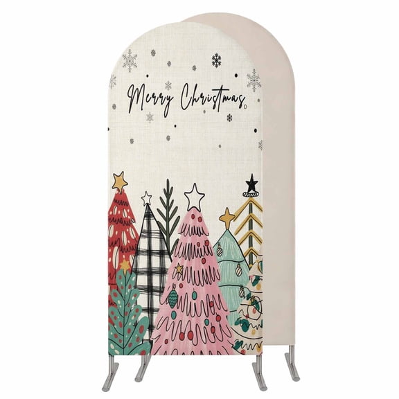 4FT Arch Backdrop Covers, Christmas Tree Wedding Arch Cover Stretchy, Pink Xmas Tree Snowflake Rustic Chiara Arches Backdrop Stand Covers for Birthday Baby Shower Party Banquet Decor