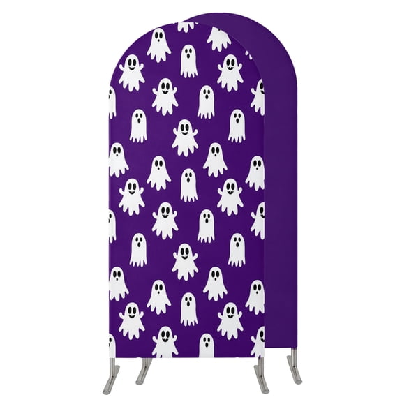 4FT Arch Backdrop Covers, Cute Ghosts Halloween Wedding Arch Cover Stretchy, Purple White Funny Art Chiara Arches Backdrop Stand Covers for Birthday Baby Shower Party Banquet Decor