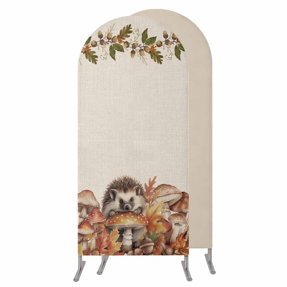 4FT Arch Backdrop Covers, Fall Mushroom Hedgehog Wedding Arch Cover Stretchy, Thanksgiving Rustic Chiara Arches Backdrop Stand Covers for Birthday Baby Shower Party Banquet Decor
