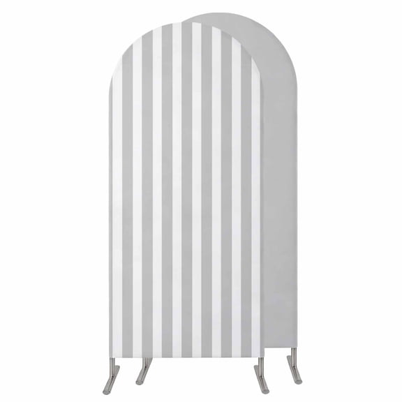 4FT Arch Backdrop Covers, Grey Striped Wedding Arch Cover Stretchy, Modern Farmhouse Gray White Stripes Chiara Arches Backdrop Stand Covers for Birthday Baby Shower Party Banquet Decor