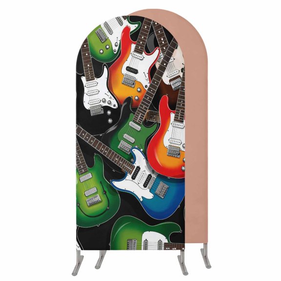 4FT Arch Backdrop Covers, Guitar Wedding Arch Cover Stretchy, Cartoon Modern Colorful Guitars Chiara Arches Backdrop Stand Covers for Birthday Baby Shower Party Banquet Decor