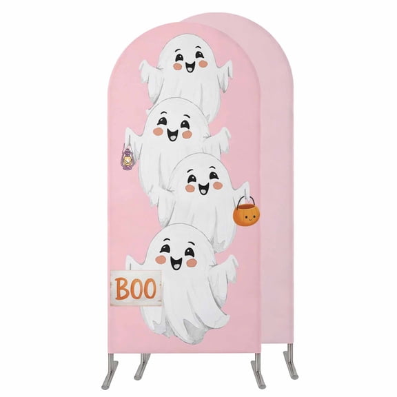 4FT Arch Backdrop Covers, Halloween Wedding Arch Cover Stretchy, Cartoon Cute Ghost Fall Pumpkins Chiara Arches Backdrop Stand Covers for Birthday Baby Shower Party Banquet Decor