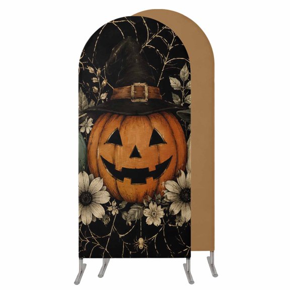4FT Arch Backdrop Covers, Halloween Wedding Arch Cover Stretchy, Evil Pumpkins Daisy Flowers Horrible Webs Chiara Arches Backdrop Stand Covers for Birthday Baby Shower Party Banquet Decor