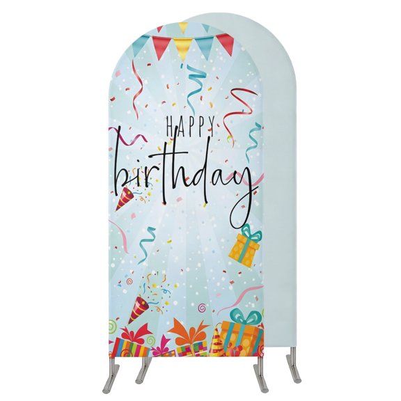 4FT Arch Backdrop Covers, Happy Birthday Wedding Arch Cover Stretchy, Gifts Boxes Colorful Ribbons Modern Chiara Arches Backdrop Stand Covers for Birthday Party Photo Studio Backgrounds