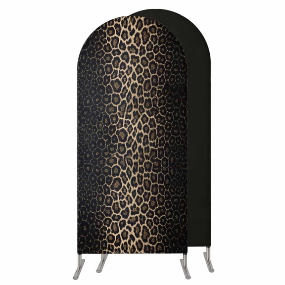 4FT Arch Backdrop Covers, Leopard Print Wedding Arch Cover Stretchy, Chic Abstract Black Brown Animals Texture Chiara Arches Backdrop Stand Covers for Birthday Baby Shower Party Banquet Decor