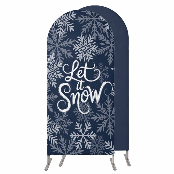 4FT Arch Backdrop Covers, Navy Blue Christmas Wedding Arch Cover Stretchy, Retro Rustic Winter Snowflakes Xmas Chiara Arches Backdrop Stand Covers for Birthday Baby Shower Party Banquet Decor