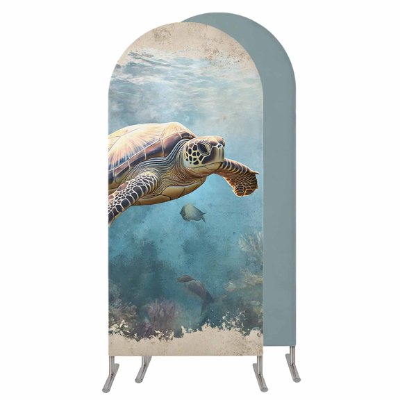 4FT Arch Backdrop Covers, Ocean Turtle Wedding Arch Cover Stretchy, Retro Coral Reef Illustration Coastal Chiara Arches Backdrop Stand Covers for Birthday Baby Shower Party Banquet Decor