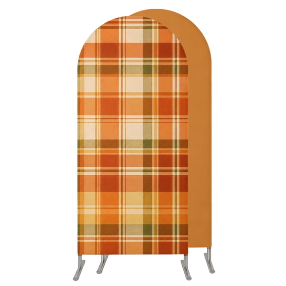 4FT Arch Backdrop Covers, Orange Checked Wedding Arch Cover Stretchy, Autumn Fall Thanksgiving Buffalo Plaid Chiara Arches Backdrop Stand Covers for Birthday Baby Shower Party Banquet Decor