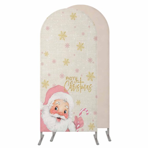 4FT Arch Backdrop Covers, Pink Santa Christmas Wedding Arch Cover Stretchy, Xmas Snowflake Winter Rustic Chiara Arches Backdrop Stand Covers for Birthday Baby Shower Party Banquet Decor