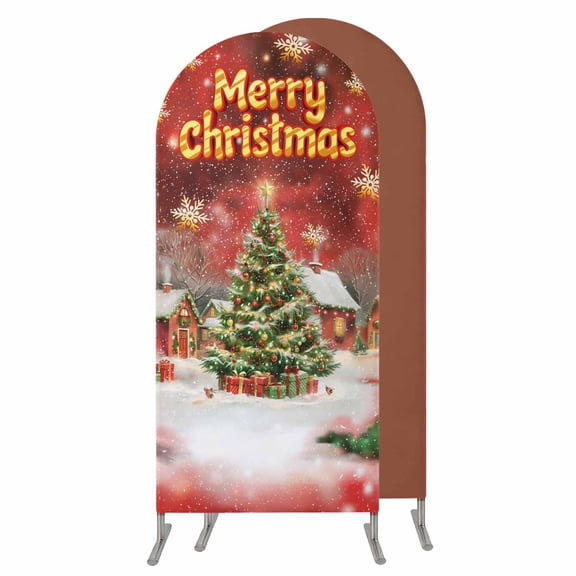 4FT Arch Backdrop Covers, Red Green Christmas Wedding Arch Cover Stretchy, Winter Snowflakes Xmas Trees Village Chiara Arches Backdrop Stand Covers for Birthday Baby Shower Party Banquet Decor
