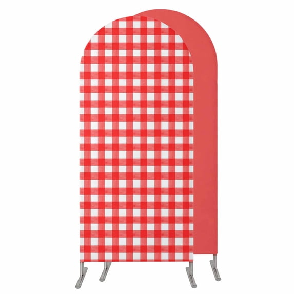 4FT Arch Backdrop Covers, Red Wedding Arch Cover Stretchy, Country French Rustic Buffalo Plaid Modern Art Chiara Arches Backdrop Stand Covers for Birthday Baby Shower Party Banquet Decor