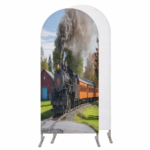 4FT Arch Backdrop Covers, Steam Train Wedding Arch Cover Stretchy, Railroad Country Barn Rustic Trees Farmhouse Chiara Arches Backdrop Stand Covers for Birthday Baby Shower Party Banquet Decor