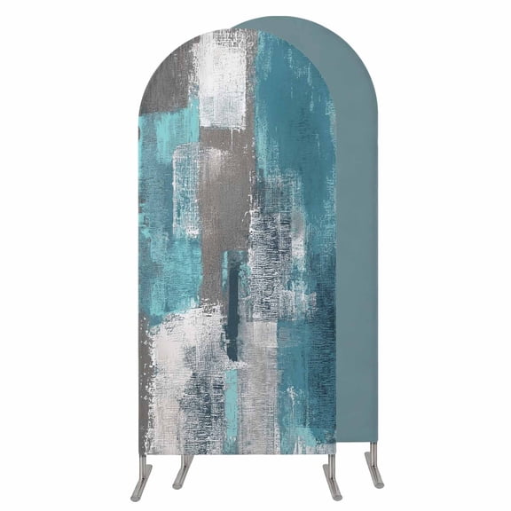 4FT Arch Backdrop Covers, Turquoise Grey Wedding Arch Cover Stretchy, Abstract Square Graffiti Modern Smear Chiara Arches Backdrop Stand Covers for Birthday Baby Shower Party Banquet Decor