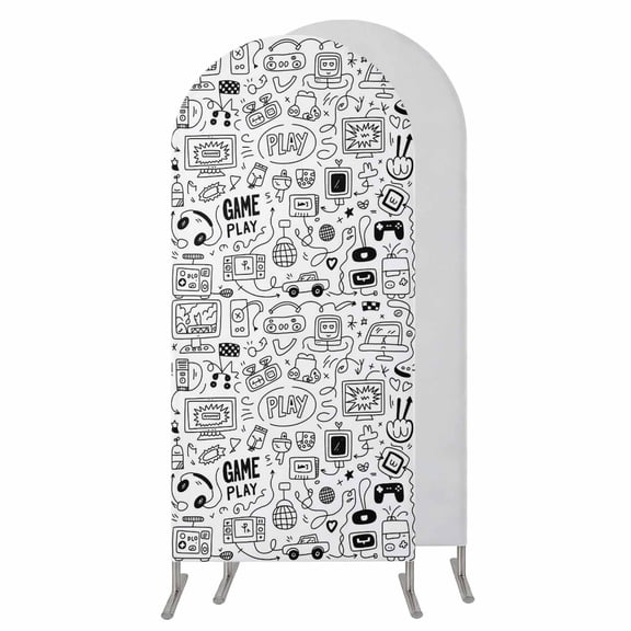 4FT Arch Backdrop Covers, Video Game Wedding Arch Cover Stretchy, Black White Game Controller Monochrome Chiara Arches Backdrop Stand Covers for Birthday Baby Shower Party Banquet Decor