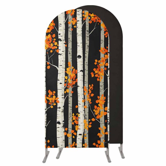 4FT Arch Backdrop Covers, Watercolor Forest Orange Leaves Wedding Arch Cover Stretchy, Fall Tree Trunk Chiara Arches Backdrop Stand Covers for Birthday Baby Shower Party Banquet Decor