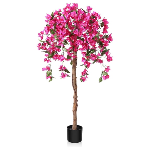 4FT Artificial Bougainvillea Tree - Potted Faux Plant for Indoor Outdoor Decor - Pink Flowers & Wood Trunk - Lifelike Fake Trees for Home, Office, Wedding
