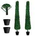 thumbnail image 1 of 4FT Artificial Boxwood Tower Topiary Trees, Set of 2 Realistic Evergreen Bushes and Shrubs with Full & Realistic Leaves,UV-Resistant PE Plants for Planter, Front Door Decor, 1 of 8