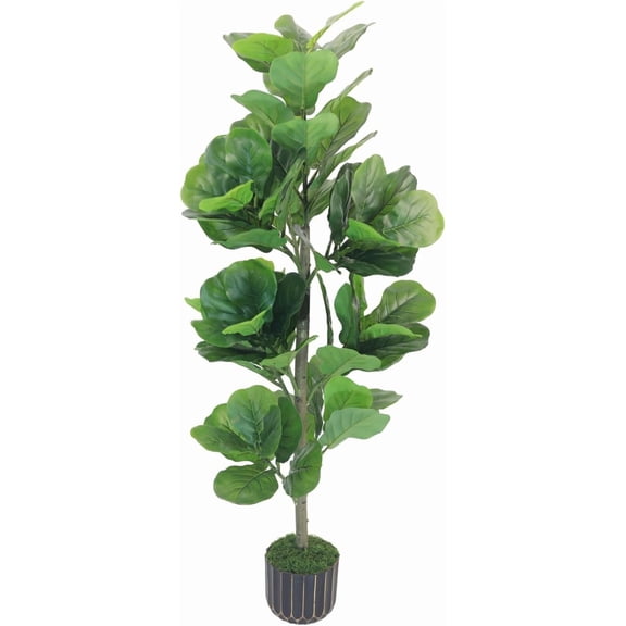 4FT Artificial Fiddle Leaf Fig Tree, Premium Fake Ficus Lyrata Plant in Decorative Black Planter for Indoor Home Office Decor, Housewarming Gift