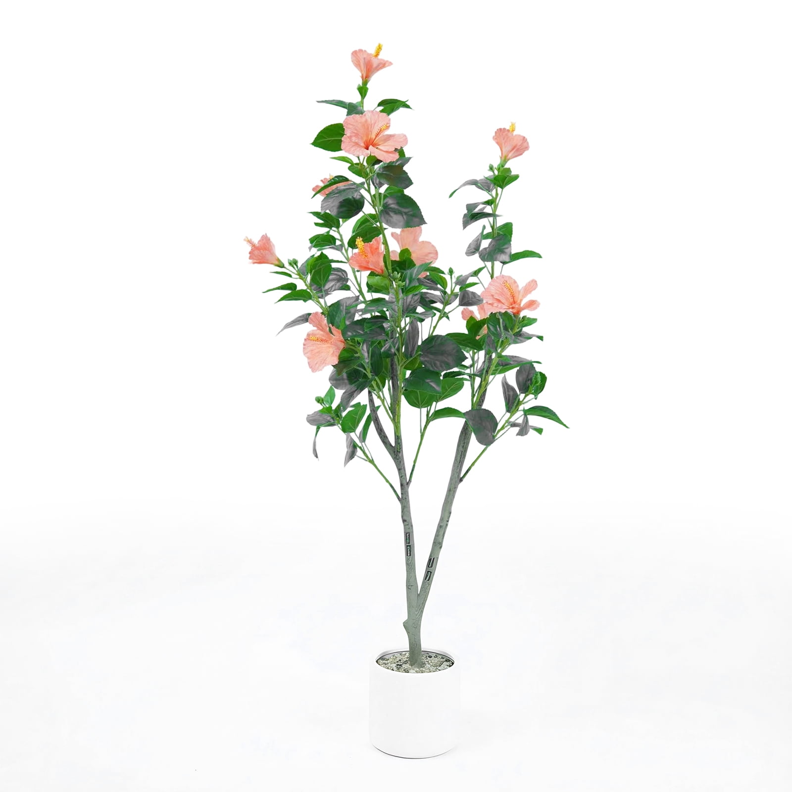 4FT Artificial Hibiscuses Tree, Faux Potted Flower Plant with Realistic Flowers, Fake Flower Tree For Garden Office Party Wedding Hotel