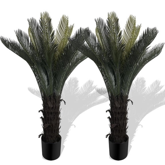 4FT Artificial Sago Palm Tree(2 Pack), Lifelike Cycas Revoluta Potted Plant for Indoor Outdoor Decor,Tropical Potted Plant for Patio Home