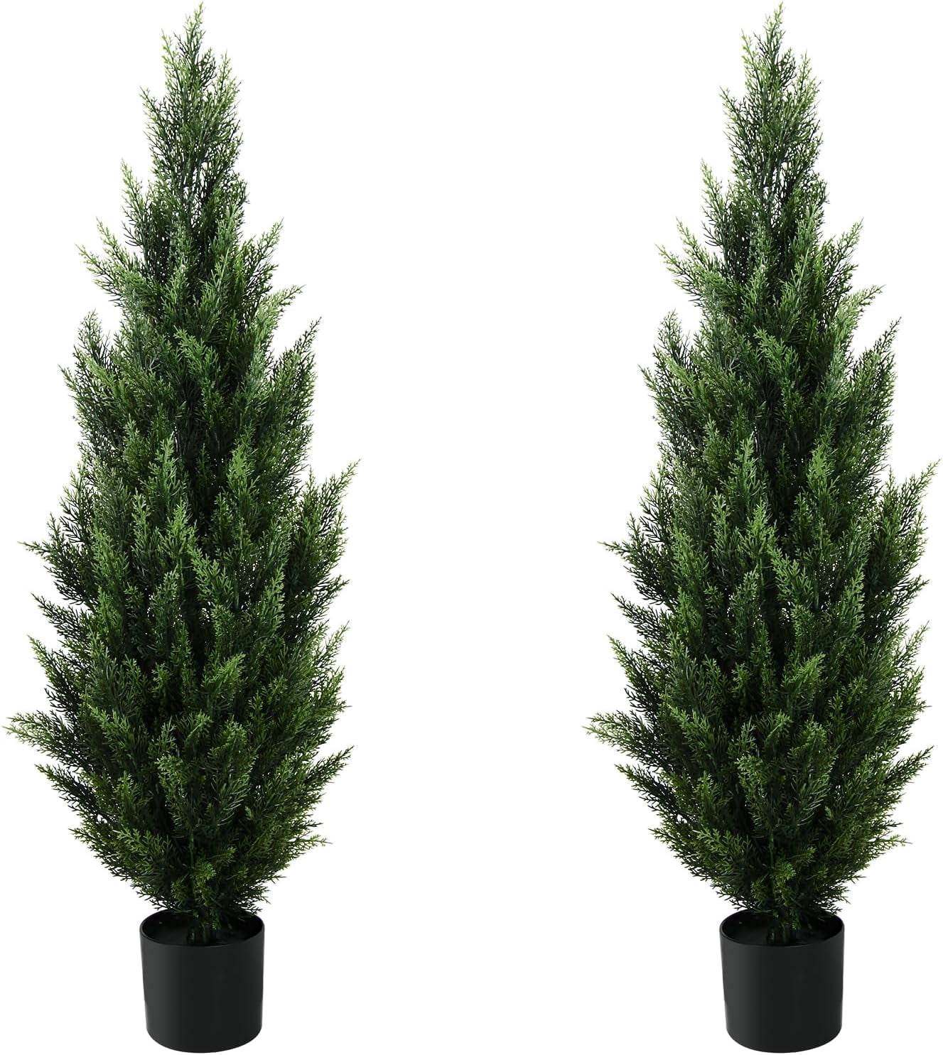 Set Of 2 Artificial Cedar Topiary Trees – 28\" UV Rated Faux Pines For Indoor/Outdoor Porch Decor