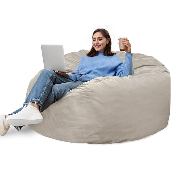 4FT Bean Bag Chair Beanbag for Adults and Kids Oversized Lazy Sofa Living Room Furniture with Removable Washable Cover Giant Comfy Gaming Chair Round Couch for Bedroom Dorm, Grey