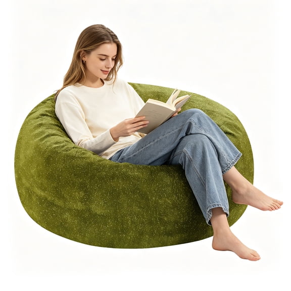 4FT Bean Bag Chair,Plush Fabric with Lurex,Shiny Silver Thread Faux Fur Plush,memory Foam Filling,round Sofa for Living Room, Bedroom, College Dorm.