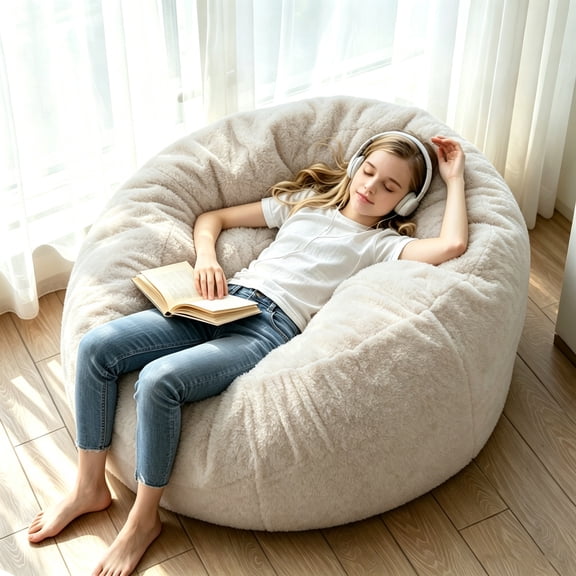 4FT Apricot Oversized Bean Bag Chair, Washable Cover Memory Foam Lazy Sofa for Living Room Bedroom Adults