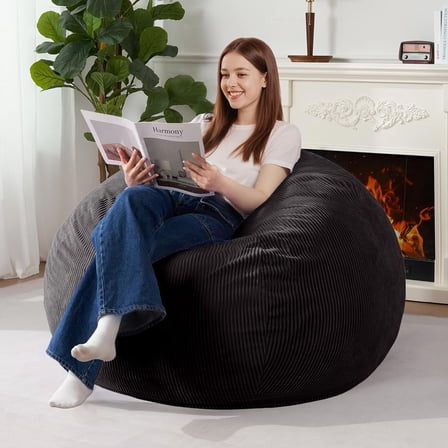 4FT Bean Bag Chair for ,Teardrop Bean Bags Big Beanbag Chair with Memory  Filled and  Soft Removable Corduroy Cover for  Room,  (Black)