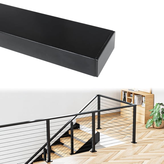 4FT Black Cable Railing Handrail Rectangular Stainless Steel Handrail for Cable Railing System Top Rail Deck Stair Indoor Outdoor Length Adjustable with Paper User Guide HT10 BP4