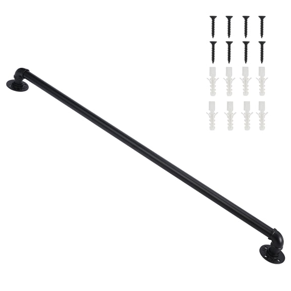 4FT Black Iron Outdoor Stair Handrail Ergonomic Safety Step Railing with Complete Mounting Hardware for Courtyard Indoor & Outdoor Steps