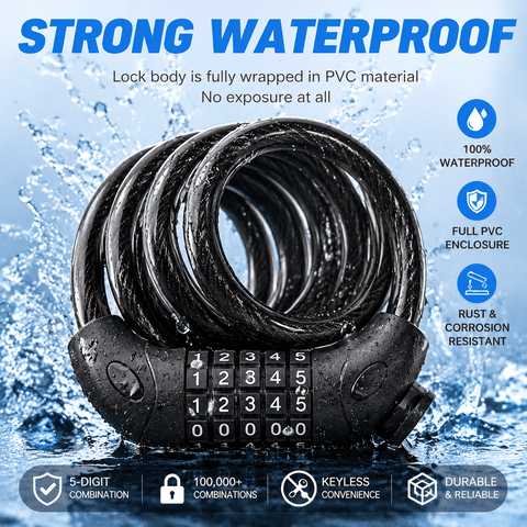 4FT Cable Bike Lock, 5 Digit Resettable Combination Codes, with Secure Mount Bracket, for Bicycle/Scooter/Glass Door