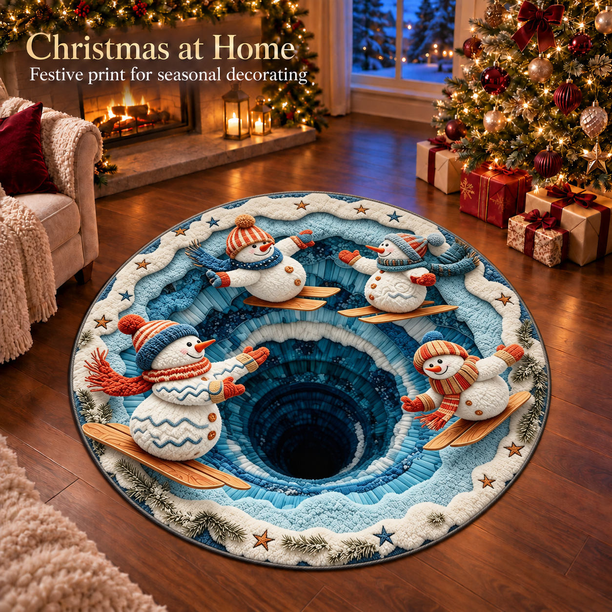 Round Tree Ring Rug 4FT Christmas 3D Optical Illusion Round Rug Polyester Vortex Floor Mat ...