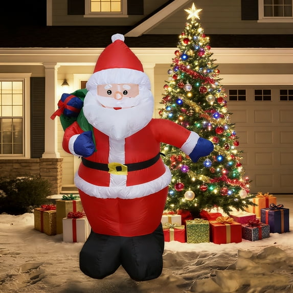 4FT Christmas Inflatable Santa Claus Outdoor Decorations, Blow up Santa Claus with Gift Bag, Santa Claus Carrying Present Sack, Outside Decor for Yard Garden Lawn Home Party, Built-in LED Lights
