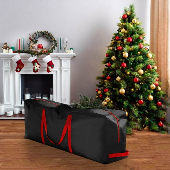 4FT Christmas Tree Storage Bag - Extra Large Artificial Xmas Tree Bag with Handles and Double Zippers, Home & Season Items Space Saving Bags for Holiday Decorations(Black)