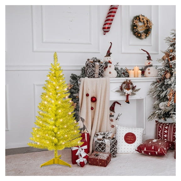4FT Christmas Tree with 50 UL Lights, 122 PVC Tips Prelit Artificial Holiday Tree for Indoor Decoration, Small Space, , Apartment, or Office