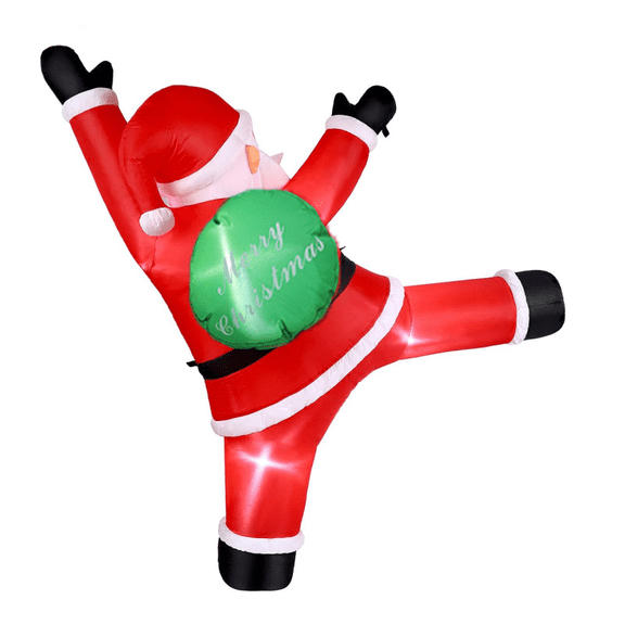 4FT Classic Santa Inflatable Decoration This climbing-wall Santa inflatable comes with a "Merry Christmas" greeting gift bag, making it suitable for decorating front yards, lawns, shopping malls