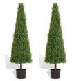 thumbnail image 1 of 4FT Conical Topiary Cedar Trees Artificial Outdoor 2 Pack | Fade-resistant lifelike artificial shrubs for porch or outdoor space décor, maintenance-free greenery, 1 of 11