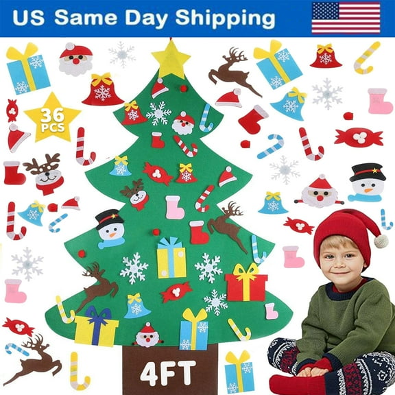 Gamexcel 4FT DIY Felt Christmas Tree Set with 36pcs Ornament - Wall Hanging Felt Christmas Tree for Toddlers New Year Gift Decorations Party Supplier