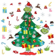 4FT DIY Grinch Felt Christmas Tree Set with 33Pcs Ornaments - Wall Hanging Decoration for Kids Toddlers Gift for Festive Party Supplies