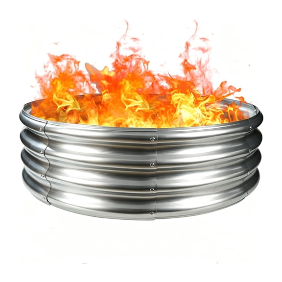 4FT Diameter Camp Fire Ring Pit, Large Round Galvanized Steel Fire Pit, Heavy Duty Steel Fire Pit Silver for Backyard, Camping, Bonfire (4x4x1FT)
