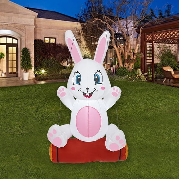 4FT Easter Inflatables Outdoor Decoration Inflatable Swing Bunny, Built in LED Lights Blow Up Yard Decoration for Lawn Garden Holiday Party