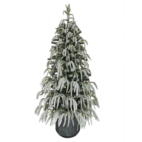 Display 4' Pre-Lit Flocked Artificial Porch Christmas Trees with LED Lights, 1 Count, by Holiday Time