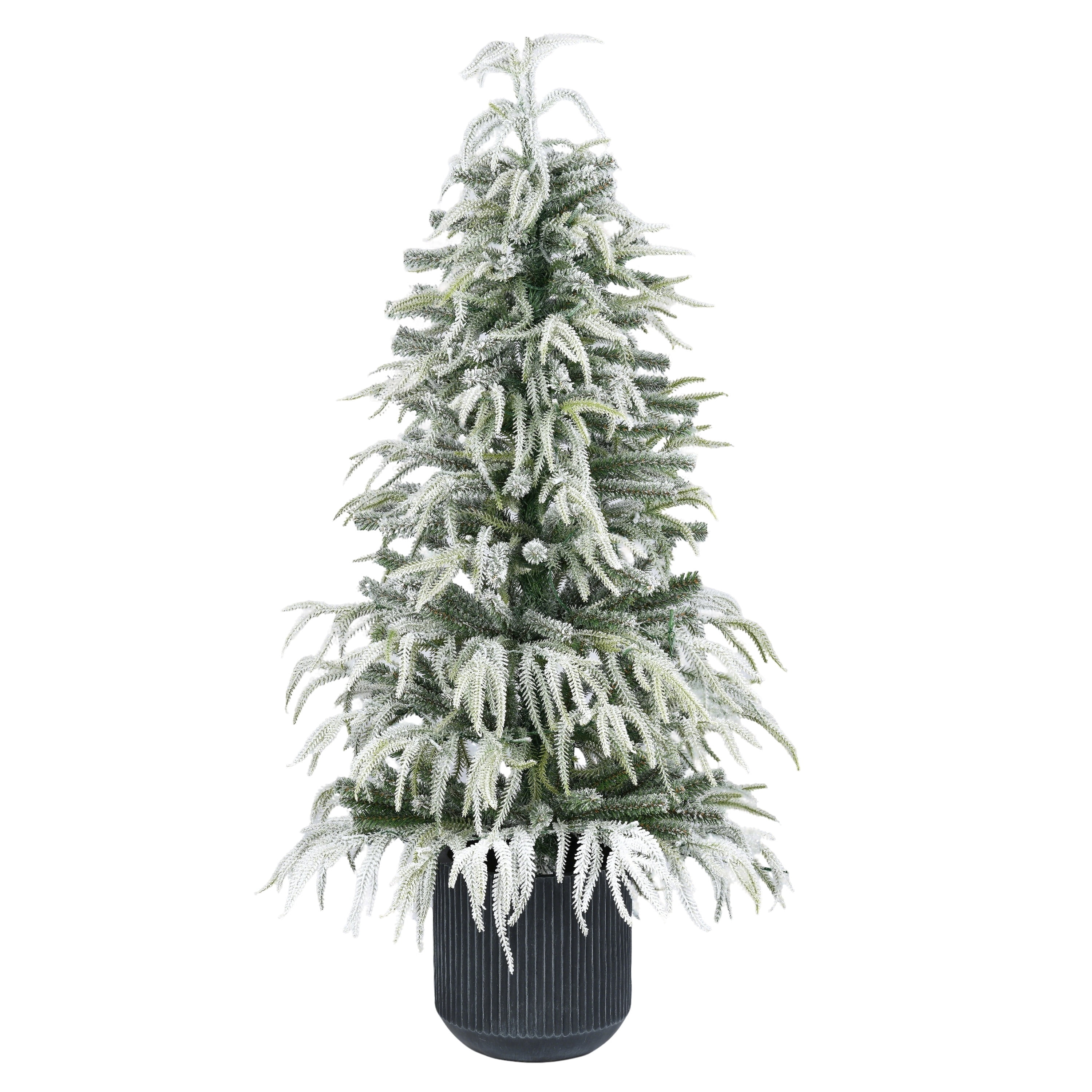 4' Pre-Lit Snow-Flocked Green Artificial Potted Christmas Tree with 70 Warm White LED Lights, by Holiday Time