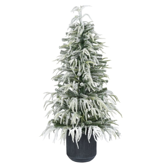 4' Pre-Lit Snow-Flocked Green Artificial Potted Christmas Tree with 70 Warm White LED Lights, by Holiday Time