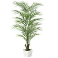 thumbnail image 1 of 4FT Fake Palm Tree Faux Areca Palm Plants with 21 Full Lifelike Palm Leaves Realistic Trunks Fake Tropical Palm Tree for Indoor Home Office Outdoor Yard Décor with Trapezoidal Prism White Pot, 1 of 7