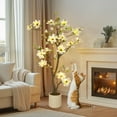 thumbnail image 1 of 4FT Faux Southern Magnolia Plants Yellow Flowered Magnolia for Yard Patio Home Office Arrangement Decor Artificial Magnolia Tree with 66 Realist Touch Flowers 72 Vivid Leaves White Pot Dry Mosses, 1 of 8