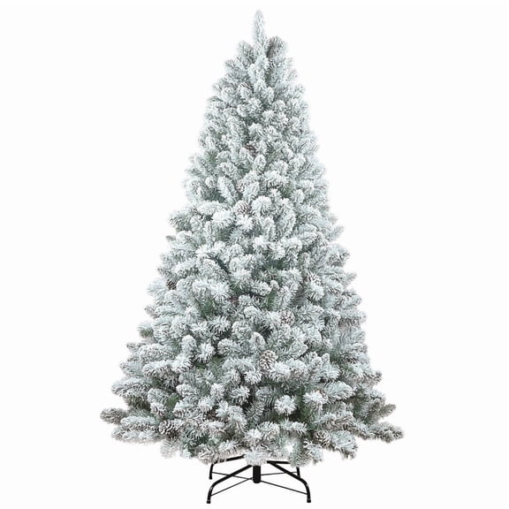 4FT Flocked Christmas Tree with Pine Cones – Snowy PVC Artificial Holiday Tree, 366 Branch Tips, 21 Natural Pinecones, Sturdy Metal Stand, Full Shape for Seasonal Decoration
