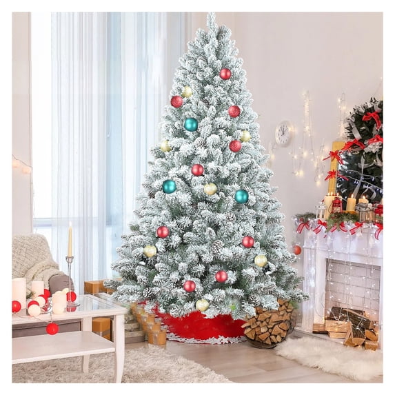 4FT Flocked Christmas Tree with Pine Cones – Snowy PVC Artificial ...